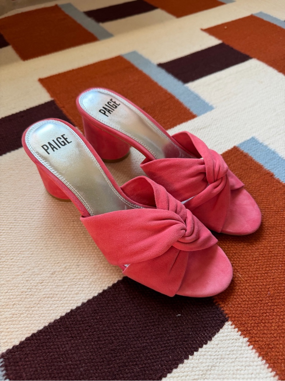 PAIGE Coral Pink Knotted Block Heel Mules